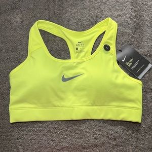 Nike Victory Bra, Neon Green, Racerback Black Logo Swoosh, Padded Support Sport